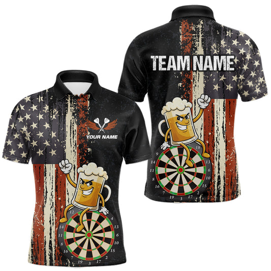 Maxcorners Vintage American Flag Funny Beer Darts Shirt For Men Custom Darts Jersey Team Polo & 1/4 Zip LM2602