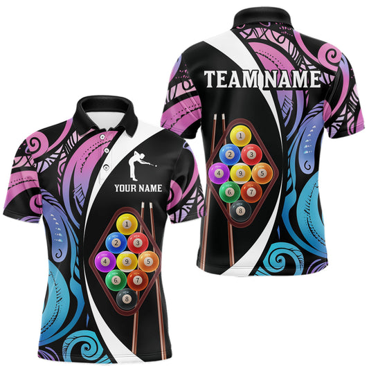 Maxcorners Personalized Tribal 9 Ball Billiard Shirt For Men Custom 9 Ball Pool Team Jersey Polo & 1/4 Zip
