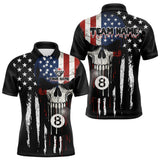 Maxcorners Grunge American Flag Skull 8 Ball Billiard Shirt For Men Custom Patriotic Pool Team Jersey MT1810