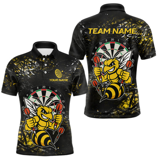 Maxcorners Yellow Grunge Funny Bee Darts Shirt For Men Custom Darts Jersey Team Polo & 1/4 Zip, Darts Gifts LM1904