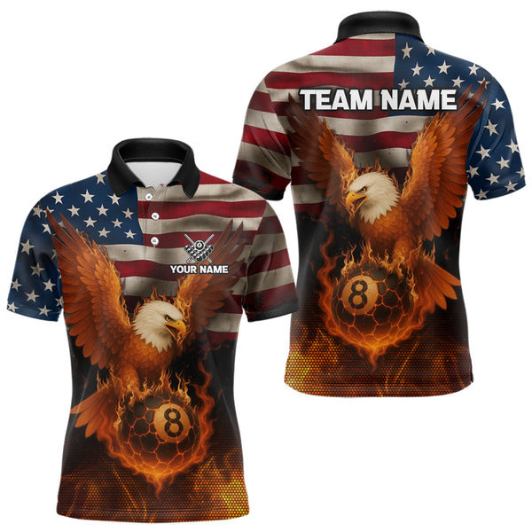 Maxcorners American Flag Eagle Fire 8 Ball Billiard Shirt For Men Custom Patriotic Billiard Pool Team Jersey LM2110
