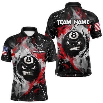 Maxcorners Funny 8 Ball Pool Billiard Shirts For Men Custom Smoke Splatter Billiard Team Jersey Polo & 1/4 Zip LM2405