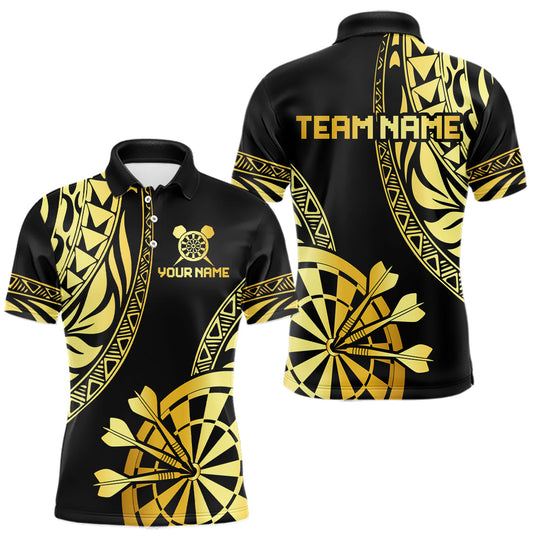 Maxcorners Custom Black And Gold Dartboard Tribal Darts Shirt For Men, Darts Team Jersey Polo & Quarter Zip LM2405