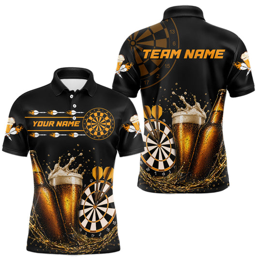Maxcorners Custom Yellow Funny Dartboard Beer Darts Shirt For Men, Darts Team Jersey Polo & Quarter Zip LM2704