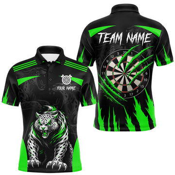 Maxcorners Black And Green Custom Leopard Darts Shirt For Men, Darts Team Jersey Polo & Quarter Zip