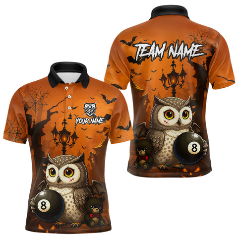 Maxcorners Personalized Funny Owl 8 Ball Pool Halloween Billiard Shirt Custom Pumpkin Billiard Jersey For Men LM0210