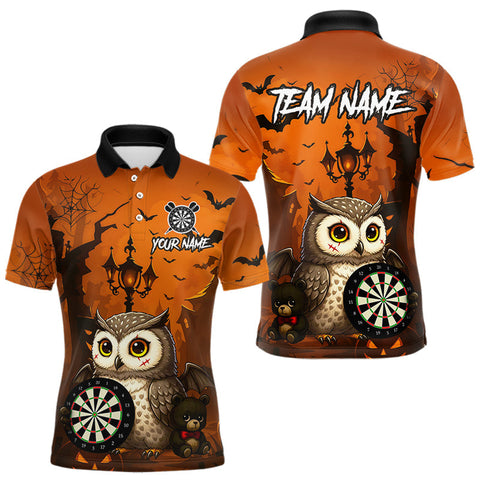 Maxcorners Personalized Orange Funny Owl Halloween Darts Shirt For Men Custom Pumpkin Darts Jersey LM0210