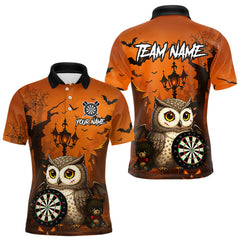 Maxcorners Personalized Orange Funny Owl Halloween Darts Shirt For Men Custom Pumpkin Darts Jersey LM0210