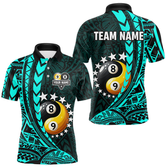 Maxcorners Custom Turquoise Tribal 8 Ball & 9 Ball Yin-Yang Billiard Shirt For Men, Funny Pool Team Jersey LM2901