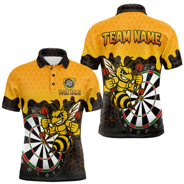 Maxcorners Personalized Yellow Black Funny Bee Darts Shirt For Men, Darts Team Jersey Polo & Quarter Zip LM1904
