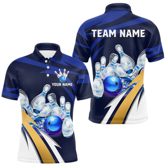 Maxcorners Personalized Blue Strike Ball Bowling Shirt For Men Custom Team Bowling Jersey Polo & 1/4 Zip LM1705