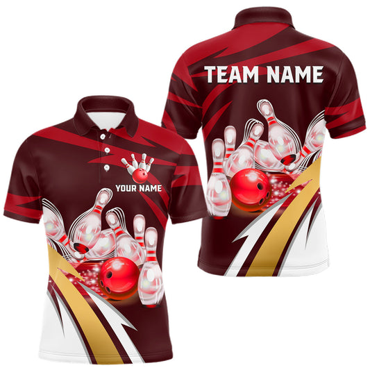 Maxcorners Personalized Red Strike Ball Bowling Shirt For Men Custom Team Bowling Jersey Polo & 1/4 Zip