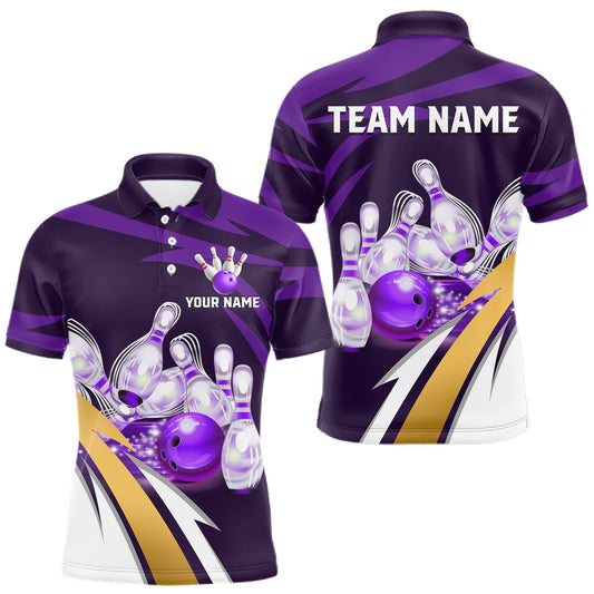 Maxcorners Personalized Purple Strike Ball Bowling Shirt For Men Custom Team Bowling Jersey Polo & 1/4 Zip