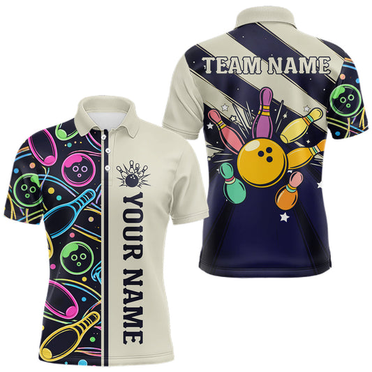Maxcorners Personalized Funny Neon Bowling Shirt For Men, Retro Bowling Team Jersey