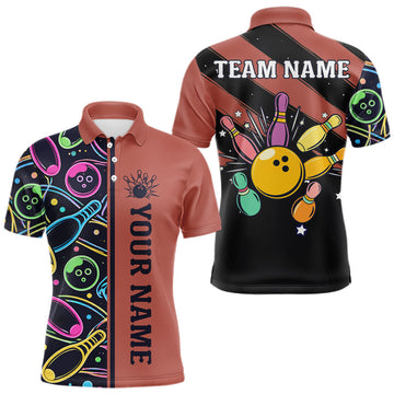 Maxcorners Personalized Funny Neon Bowling Shirt For Men, Retro Bowling Team Jersey | Orange