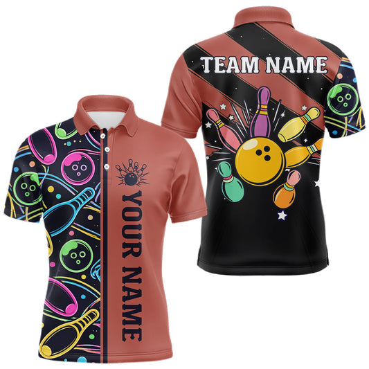 Maxcorners Personalized Funny Neon Bowling Shirt For Men, Retro Bowling Team Jersey | Orange