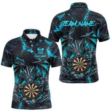 Maxcorners Black And Turquoise Fire Flame Dragon Darts Shirts For Men Custom Darts League Team Jersey LM0208