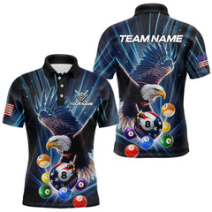 Maxcorners Blue 8 Ball US Flag Eagle Lightning Billiard Shirt For Men Custom Pool Team Jersey Polo & 1/4 Zip