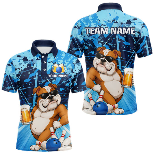 Maxcorners Blue Funny Bulldog Bowling Polo & 1/4 Zip Shirts For Men