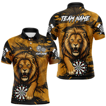 Maxcorners Personalized Retro Grunge Lion Darts Shirts For Men Custom Darts Team Jersey Polo, 1/4 Zip