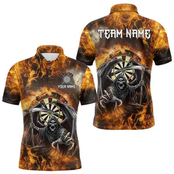 Maxcorners Personalized Orange Flaming Grim Reaper Darts Shirt For Men Custom Fire Darts Team Jersey LM0910