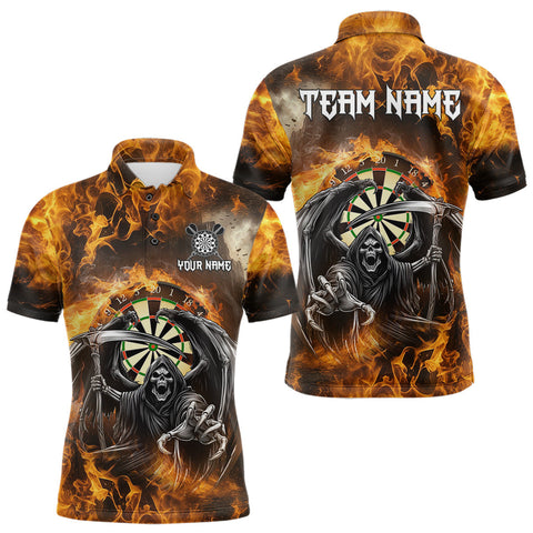 Maxcorners Personalized Orange Flaming Grim Reaper Darts Shirt For Men Custom Fire Darts Team Jersey LM0910