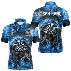 Maxcorners Personalized Blue Flaming Grim Reaper Darts Shirt For Men Custom Fire Darts Team Jersey LM0910