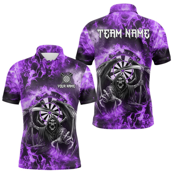 Maxcorners Personalized Purple Flaming Grim Reaper Darts Shirt For Men Custom Fire Darts Team Jersey LM0910