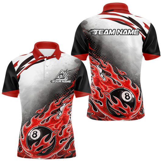 Maxcorners Red Flaming 8 Ball Billiard Jersey Custom Men's Billiard Polo & Quarter Zip, Pool Team Jersey LM1104