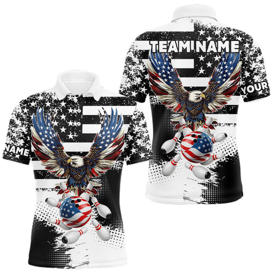 Maxcorners Custom Bowling Shirts For Men, Grunge Eagle American Flag Bowling Jersey Team Polo & 1/4 Zip LM1705