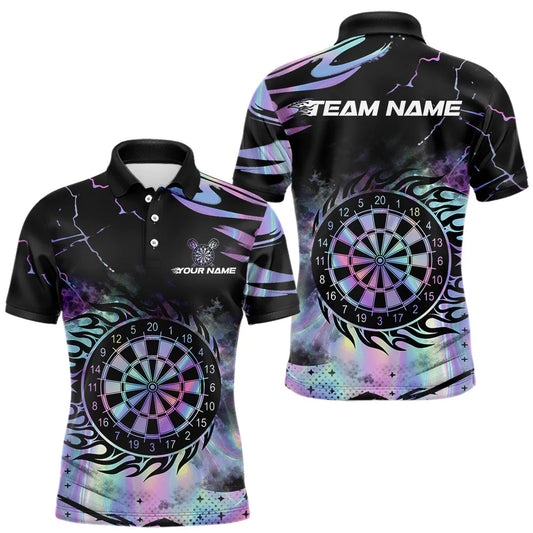 Maxcorners Holographic Flaming Dartboard Custom Darts Shirt For Men, Darts Jersey Team Polo & 1/4 Zip LM1812