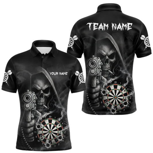 Maxcorners Funny Grim Reaper Smoke Darts Shirt For Men Custom Darts Jersey Team Polo & 1/4 Zip LM1501