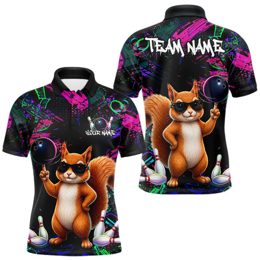 Maxcorners Personalized Funny Squirrel Graffiti Bowling Jersey For Men, Bowling Team Shirts Polo & 1/4 Zip LM1705