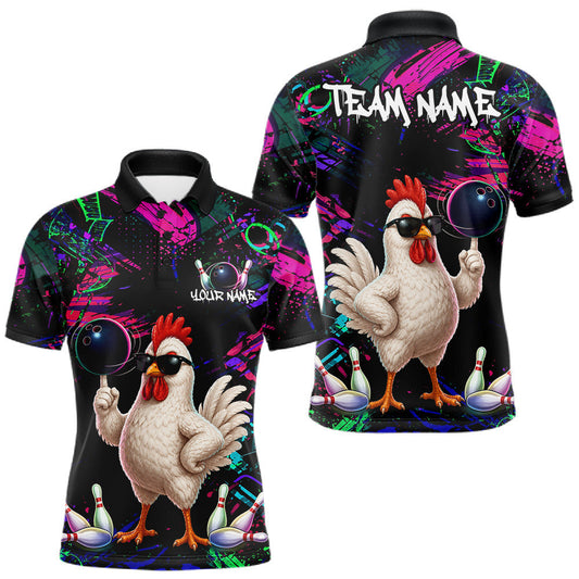 Maxcorners Personalized Funny Chicken Graffiti Bowling Jersey For Men, Bowling Team Shirts Polo & 1/4 Zip LM1705