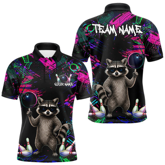 Maxcorners Personalized Funny Raccoon Graffiti Bowling Jersey For Men, Bowling Team Shirts Polo & 1/4 Zip LM1705