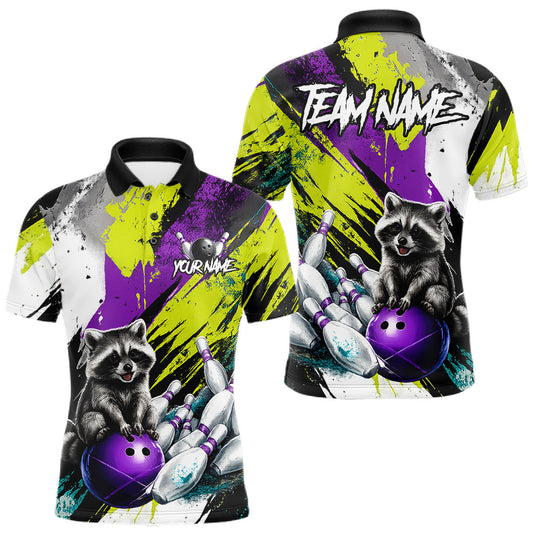 Maxcorners Custom Funny Raccoon Bowling Jersey For Men Custom Bowling Team Shirts Polo & 1/4 Zip, Bowling Gifts LM1705