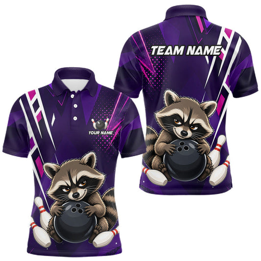 Maxcorners Custom Purple Funny Raccoon Bowling Jersey For Men, Bowling Team Shirts, Gift For Bowlers