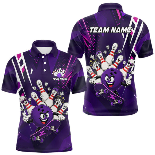 Maxcorners Personalized Purple Funny Skateboarding Bowling Ball Shirt For Men Custom Bowling Team Jersey