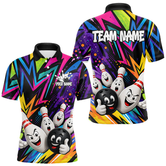Maxcorners Funny Bowling Ball Colorful Bowling Jersey For Men Custom Bowling Team Shirts, Gift For Bowlers