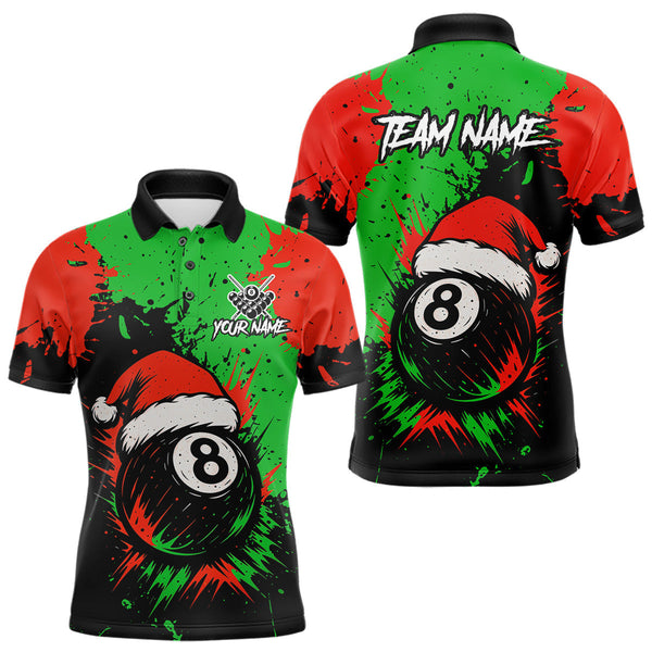 Maxcorners Green & Red Splash Santa Christmas 8 Ball Billiard Shirt For Men Custom Xmas Gift For Pool Player LM1809