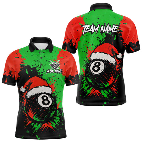 Maxcorners Green & Red Splash Santa Christmas 8 Ball Billiard Shirt For Men Custom Xmas Gift For Pool Player LM1809