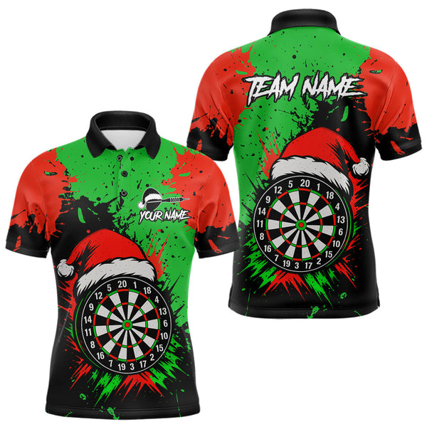Maxcorners Funny Green And Red Splash Santa Christmas Darts Shirt For Men Custom Xmas Gifts Darts Jersey LM1809