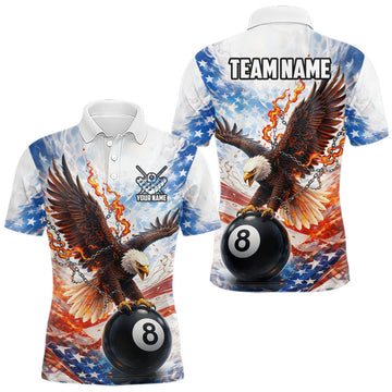 Maxcorners American Flag Eagle 8 Ball Billiard Shirt For Men Custom Patriotic Pool Team Jersey Polo & 1/4 Zip LM1903