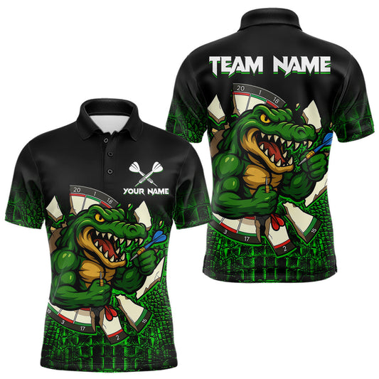 Maxcorners Black And Green Funny Alligator Darts Shirt For Men Custom Darts Jersey Team Polo & 1/4 Zip LM1903
