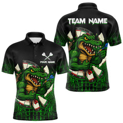 Maxcorners Black And Green Funny Alligator Darts Shirt For Men Custom Darts Jersey Team Polo & 1/4 Zip TU2309