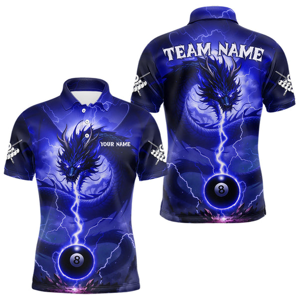 Maxcorners Blue 8 Ball Lightning Dragon Billiard Jersey For Men Custom Pool Team Shirt Polo & 1/4 Zip TU2310