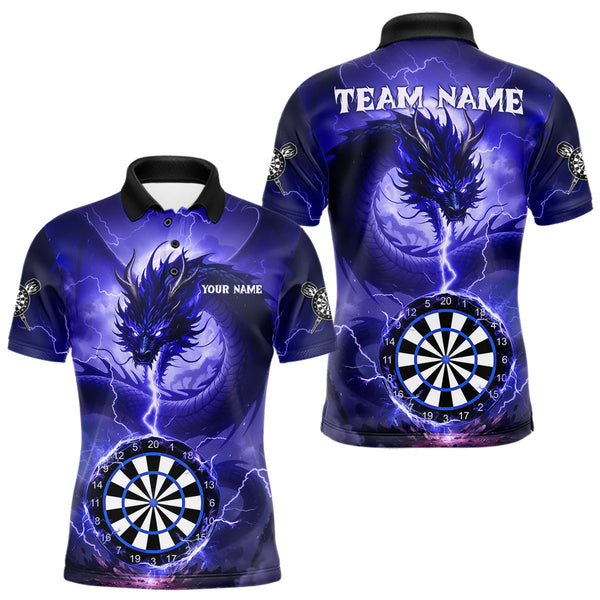 Maxcorners Blue Dartboard Lightning Dragon Mens Darts Shirt Custom Darts Jersey Team Polo & 1/4 Zip TU2310