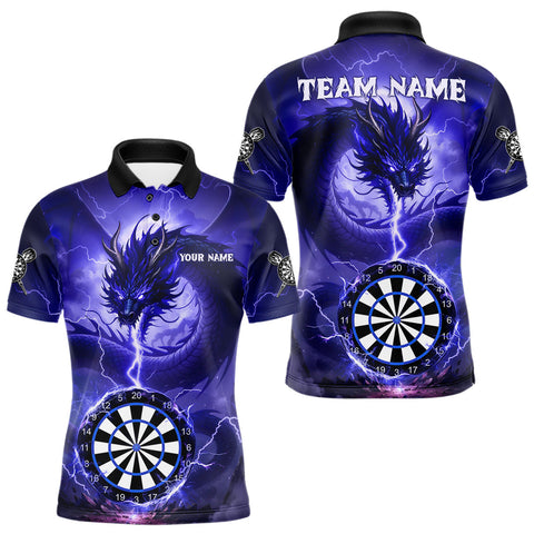 Maxcorners Blue Dartboard Lightning Dragon Mens Darts Shirt Custom Darts Jersey Team Polo & 1/4 Zip TU2310