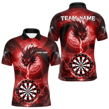 Maxcorners Red Dartboard Lightning Dragon Mens Darts Shirt Custom Darts Jersey Team Polo & 1/4 Zip LM2603