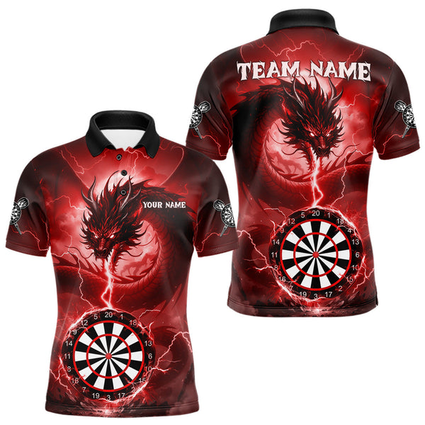 Maxcorners Red Dartboard Lightning Dragon Mens Darts Shirt Custom Darts Jersey Team Polo & 1/4 Zip TU2310